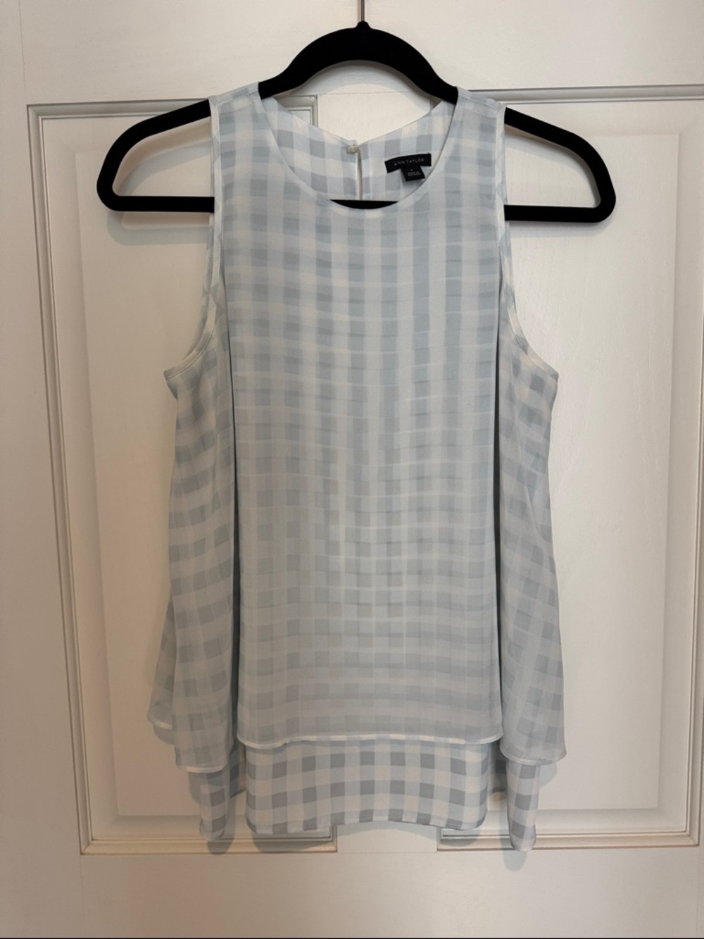 Ann Taylor Pale Blue Gingham Layered Sleeveless Shell